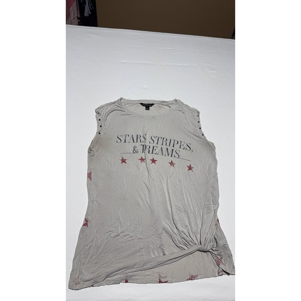 Rock & Republic Stars Stripes & Dreams Tank Top Gray Star Graphic Small